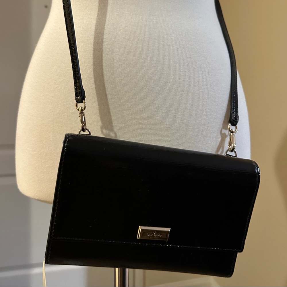 NWT Kate Spade Black Patent Leather Crossbody Wallet Purse
